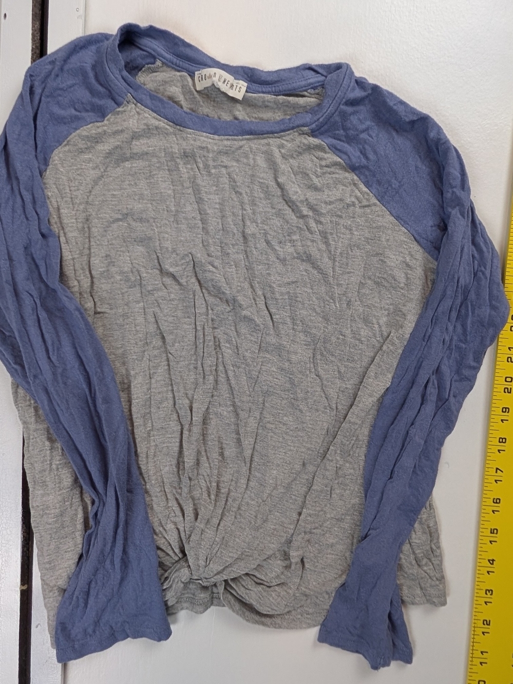 Kids Raglan Long Sleeve Tie-Front Top - Blue & Gray